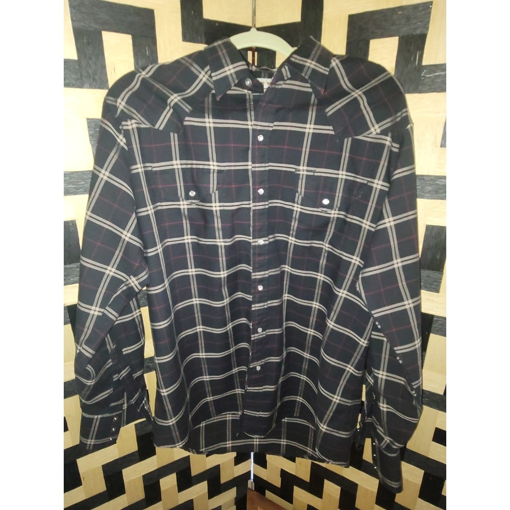 Ely Cattleman Western Plaid Wrinkle Resistant Long Sleeve Shirt Western Cowboy L